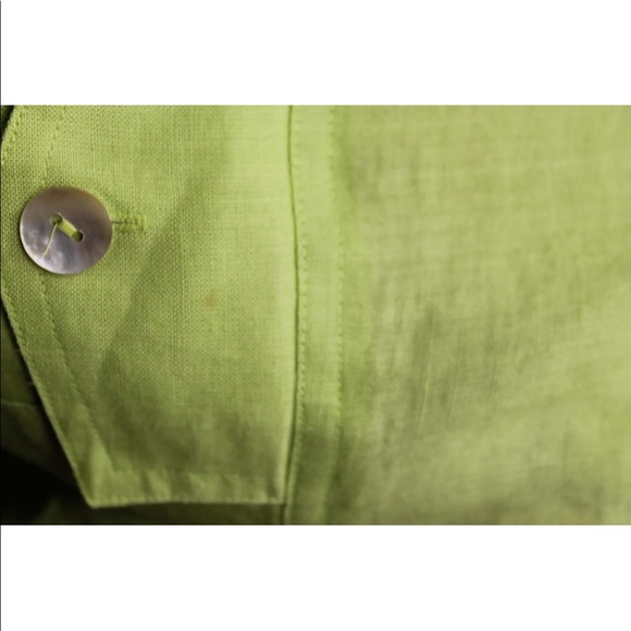 Allison Taylor Apple Green 100% Linen Large Long Sleeve Mother Of Pearl Buttons - Picture 10 of 12